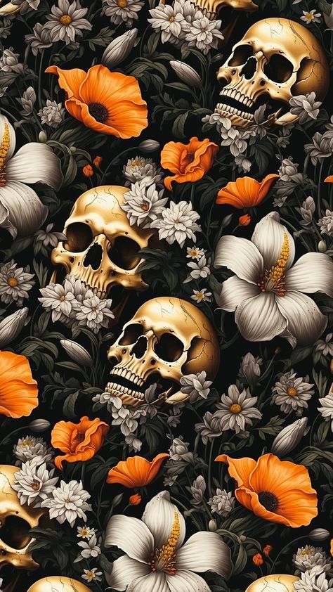 Arte Ganesha, Spooky But Cute, Halloween Phone Wallpaper, Wallpapers Fall, Kartu Tarot, Skulls And Flowers, Whatsapp Wallpapers Hd, Cute And Aesthetic, Goth Wallpaper