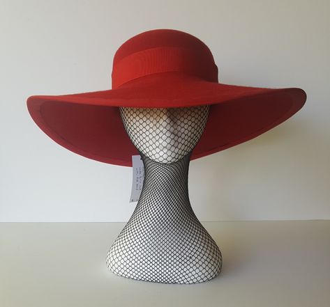 Red Wide Brim Hat, 70s Hats, Summer Headwear, Model Clothes, Velvet Hat, Red Accessories, Large Hats, Wedding Hat, Elegant Hats