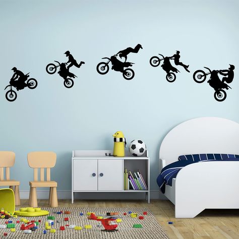 Motocross Bedroom Ideas, Dirt Bike Decor, Motocross Bedroom, Racing Room, Dirt Bike Room, Motocross Stickers, Wall Stickers Sports, Boys Room Decals, Bike Decals