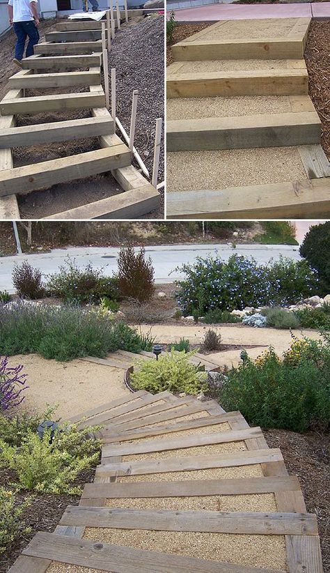 Step by Step! : DIY Garden Steps & Outdoor Stairs • The Garden Glove Landscape Stairs, Landscape Timbers, Sloped Backyard, Garden Stairs, Outdoor Steps, Sloped Garden, Garden Steps, Outdoor Stairs, Have Inspiration