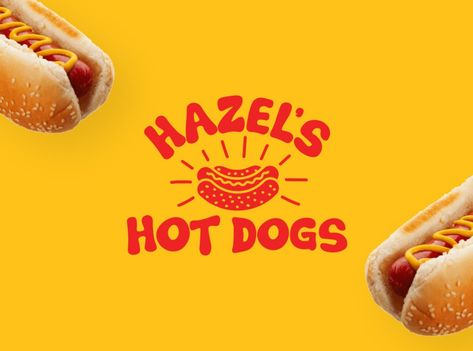 Hazel's Hot Dogs by Joey Carty on Dribbble Corn Dog Logo Design, Hot Dog Branding, Hot Dog Logo, Hot Dog Logo Design, Hot Dog Food Photography, Hot Dog Design, Hot Dog Graphic, Dog Birthday Pictures, Food Stand Design