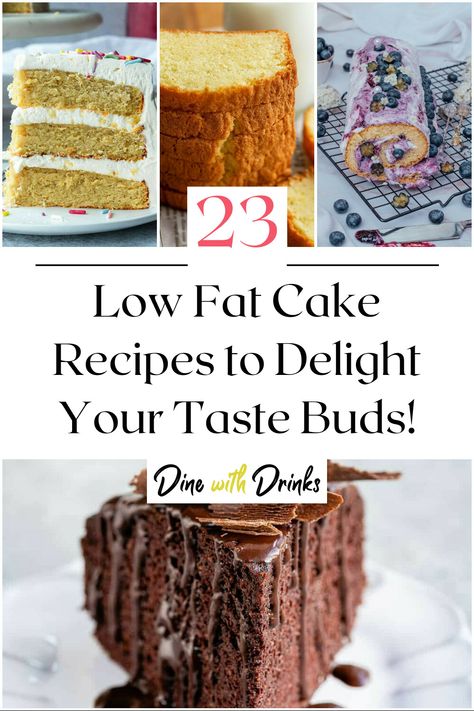 Collage of 4 low fat cake recipes. Fat Free Desserts Gallbladder, Low Saturated Fat Desserts, Low Fat Cake Recipes, Low Sugar Cake Recipe, Ww Cookies, Fat Free Cake, Low Fat Dessert, Fat Cakes Recipe, Low Fat Dessert Recipes