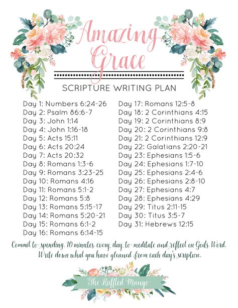 March Scripture Writing Plan: Amazing Grace - The Ruffled Mango August Scripture Writing Plan 2023, March Scripture Writing Plan 2024, March Scripture, Godly Affirmations, Scripture Writing Plan, Proverbs Woman, Christian Journals, Positivity Challenge, Bible Verse Memorization