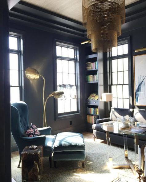 Alice Lane Interior Design on Instagram: "This moody, fashion forward library we designed in 2015 still makes us weak at the knees! 
(Queue SWV: Weak 🎶)" Moody Fashion, Alice Lane, December 12, Color Schemes, Fashion Forward, Home Office, Interior Design, On Instagram, Color