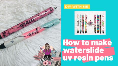 A quick tutorial on how to make the glitter epoxy pens with uv resin and clear waterslide decals Resin Jewlery, Epoxy Pens, Diy Uv Resin, Resin Pens, How To Make Glitter, How To Make Resin, Pen Craft, Craft Station, Diy Silicone