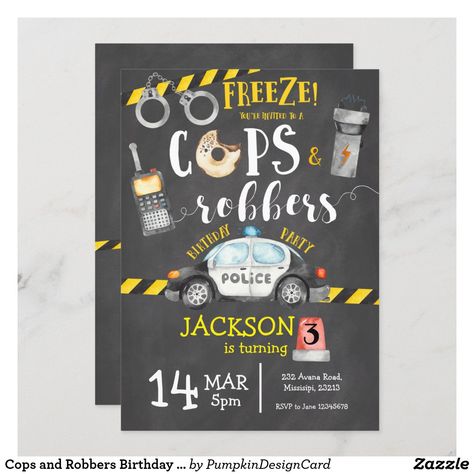 Cops and Robbers Birthday Party Invitation Cops And Robbers Birthday Party, Police Themed Birthday Party, Police Cakes, Kendall Birthday, Police Birthday Party, Donut Themed Birthday Party, Police Party, Police Birthday, Cops And Robbers