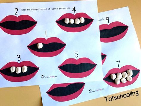 FREE teeth printable games for dental health theme in preschool, featuring number recognition and counting activities. Teeth Printable, Tooth Preschool, Dental Health Preschool Crafts, Dental Health Week, Dental Health Preschool, Dental Health Activities, Games For Preschool, Dentist Teeth, Community Helpers Theme