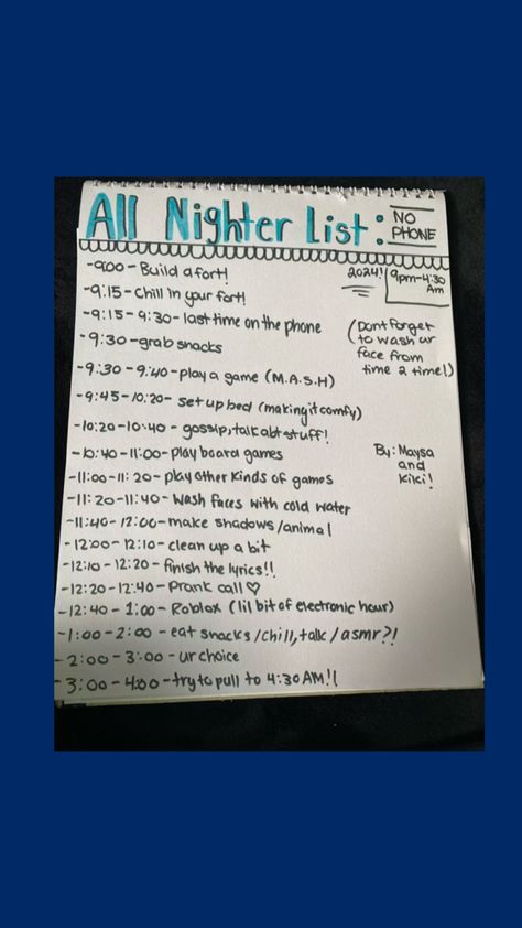 No phone all nighter list! 9:00pm-4-4:30AM All Nighter List, No Phone, All Nighter, Face Wash, Clean Up, Cold Water, 10 Things