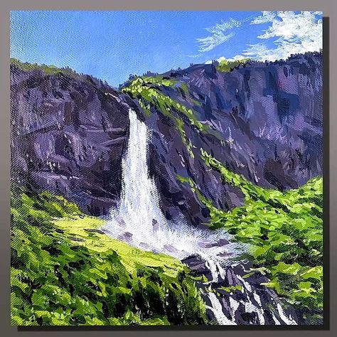 Waterfall Acrylic Painting, Art Peaceful, Art Of Painting, Drawing Arts, Waterfall Paintings, Artwork Acrylic, Artist Work, Painting Artist, Nature Paintings