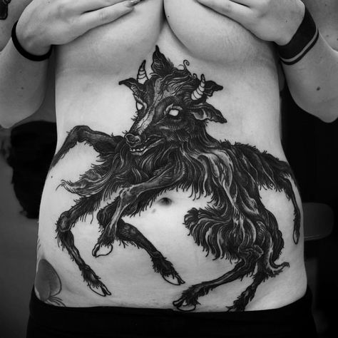 FREDERICO RABELO Belly Rocker Tattoo, Engraving Tattoo, Occult Tattoo, Belly Tattoo, Fire Tattoo, Creepy Tattoos, Gothic Tattoo, Horror Tattoo, Tattoo Project