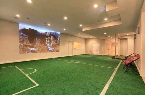 Decor For Kids, Dania Farhat, All About Playrooms Indoor Soccer Field, Indoor Sports Court, Soccer Room, Football Rooms, Sports Facility, Sports Court, Perry Homes, Basement Gym, Kids Basement