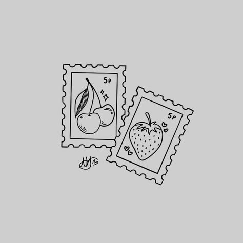 Stamp Tattoo Harry Styles, Love Envelope Tattoo, Harry Styles Stamp Tattoo, Cherry Stamp Tattoo, Cute Filler Tattoos, Harry Styles Doodles, Stamp Tattoo Design, Stamp Tattoo Ideas, Stamp Drawing