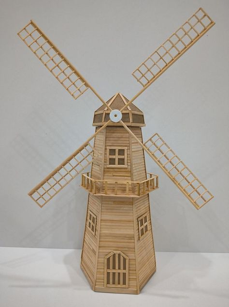 Eiffel Tower Craft, Toothpick Sculpture, Windmill Diy, Wooden Windmill, Windmill Art, Family Tree Wall Art, Diy Popsicle Stick Crafts, Garden Windmill, Time And Patience