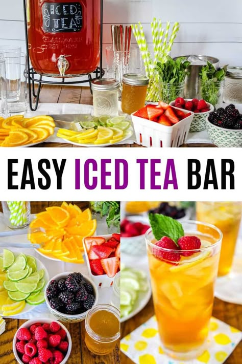 Perfect for summer, this Simple Iced Tea Bar is a fun way to entertain guests. Using black tea, add your favorite mix-ins for a variety of flavored teas! #RealHousemoms #icedtea #backyardbbq #brunch Iced Tea Party Ideas, Ice Tea Party Ideas, Tea Bar Ideas, Iced Tea Bar, Ice Tea Bar, Iced Tea Party, Easy Iced Tea, Tea Tips, Summer Tea Party