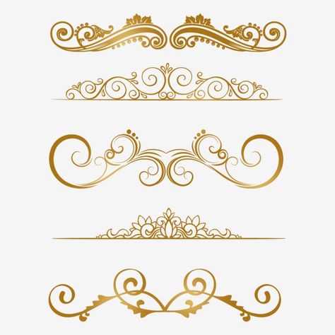 Golden Line Design, Elements For Graphic Design, Golden Border Design, Gold Border Png, Border Design Png, Vector Floral Design, Golden Floral Design, Gold Pattern Design, Gold Border Design