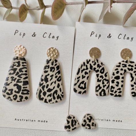 Polymer Clay Leopard Print, Leopard Print Earrings, Clay Pen, Leopard Earrings, Clay Designs, Autumn Bracelet, Diy Earrings Polymer Clay, Handmade Clay Jewelry, Handmade Packaging