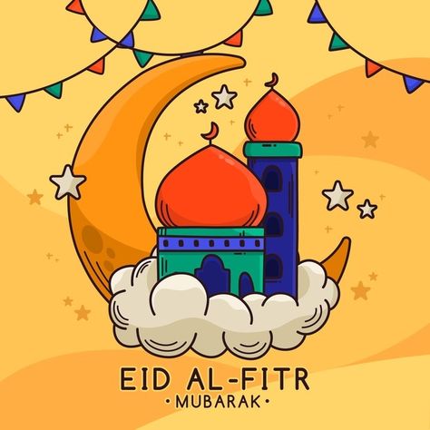 Eid Mubarak Drawing Art, Eid Mubarak Illustration, Eid Al Fitr Mubarak, Eid Al Fitr Greeting, Eid Poster, Poster Ramadhan, Eid Cookies, Ied Mubarak, Eid Mubarak Stickers