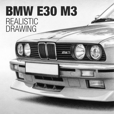 Realistic graphite drawing of BMW E30 M3 with some drawing tips ✍️ Bmw Sketch, Car Drawing Pencil, Car Drawing Easy, Bmw Art, Bmw E30 M3, E30 M3, Cool Car Drawings, Bmw E30, Outline Drawings