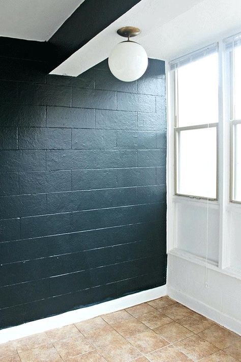 painted cinderblock wall, 80/90s tile floor Basement Ceiling Tiles, Ceiling Tiles Ideas, Cinder Block Paint, Cinderblock Wall, Basement Laundry Room Makeover, Ceiling Tiles Basement, Basement Painting, Breeze Block Wall, Concrete Block Walls