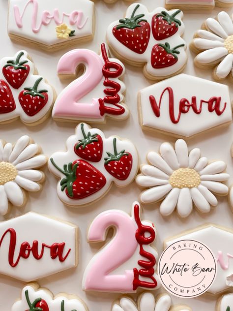 Two Sweet Party 2nd Birthday Strawberries, Strawberry Third Birthday, 2nd Birthday Strawberry Theme, Berry Sweet 2nd Birthday, Strawberry Second Birthday, Strawberry 2nd Birthday Party Theme, Two Sweet Party 2nd Birthday Strawberry, Strawberry Second Birthday Party, Strawberry Birthday Cookies