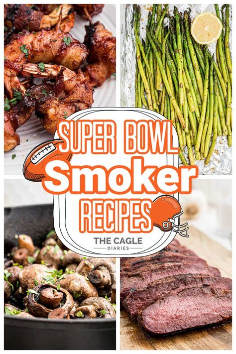 Super Bowl Smoker Recipes that are perfect for that awesome once per year football day. Some great smoker recipe ideas so you can let them cook low and slow while you watch the football game. Southern Dinner, Bbq Side Dishes, Hot Appetizers, Football Party Food, Smoked Cooking, Summer Grilling Recipes, Cold Appetizers, Smoker Recipes, Smoked Food Recipes