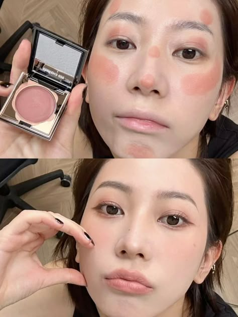 Douyin Makeup Blush Placement, Cute Blush Placement, Asian Blush Placement, K Beauty Blush, Makeup Tips Douyin, Blush On Placement, Douyin Blush Tutorial, Douyin Makeup Placement, Blush Placement Douyin