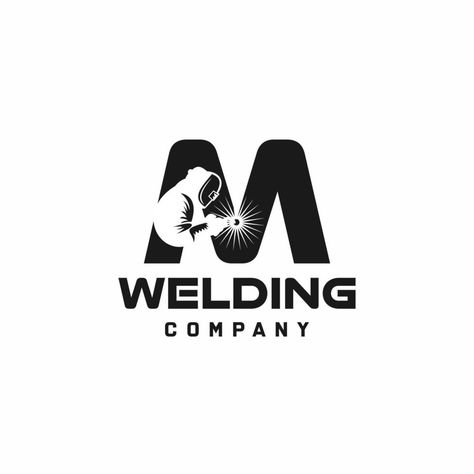 Letter M welding logo, welder silhouette working with weld helmet in simple and modern design style art Welding Logo Design Ideas, Welder Logo, Industrial Logo Design, Welding Logo, Mg Logo, Welding Design, The Letter M, Industry Logo, Company Logo Design