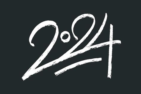 2024 hand drawn typography logo design concept. New Year number in white chalk on black board style. Design for greeting materials. 2024 Drawing Number, 2024 Lettering Design Numbers, 2024 Year Logo, 2024 Typography, Chalk Typography, Typography Logo Design, Hand Drawn Typography, Drawn Typography, Logo Design Concept