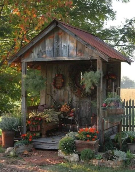 Door Sheds, Arbor Trellis, Rust Wall, Farmhouse Backyard, Personal Happiness, Garden Playhouse, Wooden Church, Farmhouse Trends, Backyard Seating Area