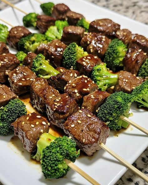 Cookerecipe Seafood Lasagna, Meat Skewers, Beef Skewers, Beef Strips, Beef Sirloin, Marinated Beef, Fresh Broccoli, Tender Beef, Food Wallpaper