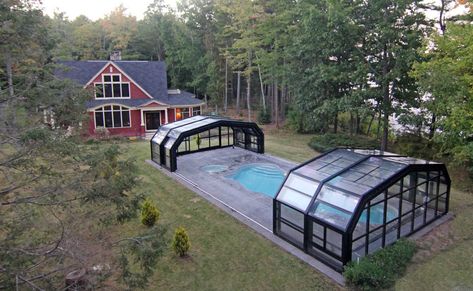 Pool Structure, Retractable Pool Cover, Retractable Wall, Luxury Pools Indoor, Moderne Pools, Indoor Pool Design, Pool Enclosures, Retractable Roof, Round Pool