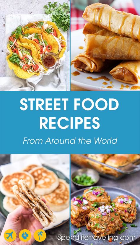 Street food recipes from around the world: both sweet and savory. And, many of these recipes are easy and quick! #streetfood #streetfoodrecipes Foodtrucks Ideas, Street Food Recipes, World Street Food, Around The World Food, Recipes From Around The World, Foreign Food, Best Street Food, Fair Food Recipes, Cuisine Recipes