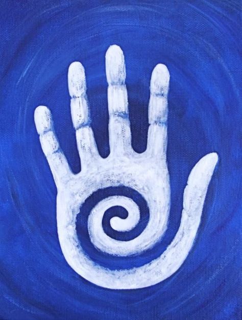 The symbol "Hopi hand" stands for creativity and healing. -Fine Art America Hand Stands, A Drawing, Healing, Blue, White, Design