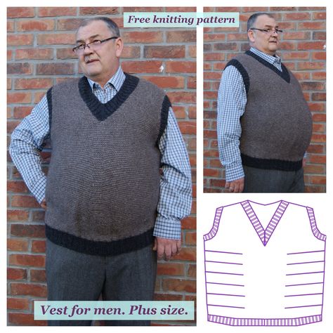 The front of the vest is widened and lengthened. If in the sweater pattern we made lengthening the central part of the front on the bottom line, then, in this case, we achieved this thanks to paired horizontal darts. The darts are located along the side seams of the part. They are arranged in parallel. Mens Vest Knitting Patterns Free, Mens Sweater Vest Knitting Pattern Free, Knit Vest Pattern Free Men, Mens Knit Sweater Pattern, Knit Vest Pattern Free, Knit Sweater Pattern, Vest Pattern Free, Mens Knit Sweater, Crochet Men