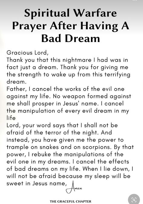 Prayer To Cancel Bad Dreams, Prayer For Nightmares, Prayer For Bad Dreams, Prayer For Guidance, Deliverance Prayers, Spiritual Warfare Prayers, Personal Prayer, Morning Prayer Quotes, Spiritual Prayers