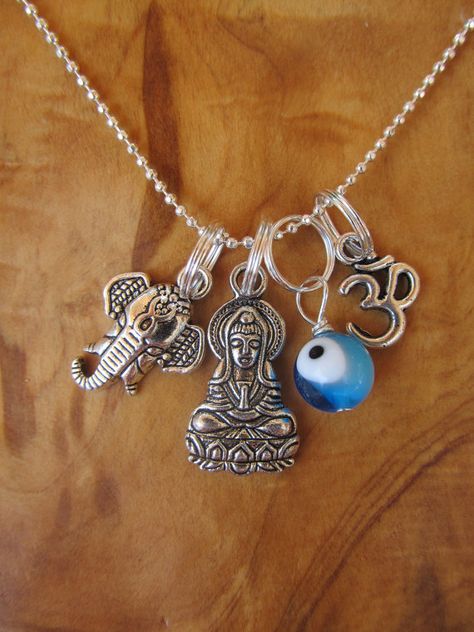 Protection from Evil Charm Necklace with by DestinyAccessory Buddhism Necklace, Personalized Charm Necklace, Buddha Jewelry, Yoga Jewelry, Hippie Jewelry, Evil Eye Jewelry, Ganesha, Namaste, Wedding Ring Bands