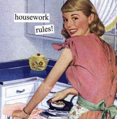 Back in the 1950's gender stereotyping was very apparent. It was common for women to have their "place" in the home while the men worked. It certainly is sickening to still see it visible in the modern family. If not exactly like this, there are things certain people would say certain things are for women and others for men. If society teaches us one thing, it's that times have changed to a new era in which women are getting jobs and men are helping around the house more Norms change! The Good Wife's Guide, Daily Cleaning Schedule, 50s Housewife, 1950s Housewife, Anne Taintor, Vintage Housewife, Happy Housewife, Retro Housewife, Domestic Goddess