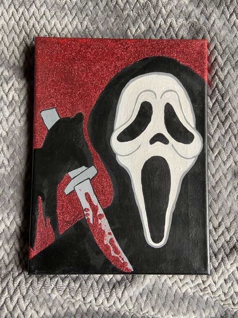 Halloween Canvas Art, رسم كاريكاتير, Scream Art, Scream Ghostface, Canvas Drawing, Meaningful Drawings, Simple Canvas Paintings, Cute Canvas Paintings, Easy Canvas Art