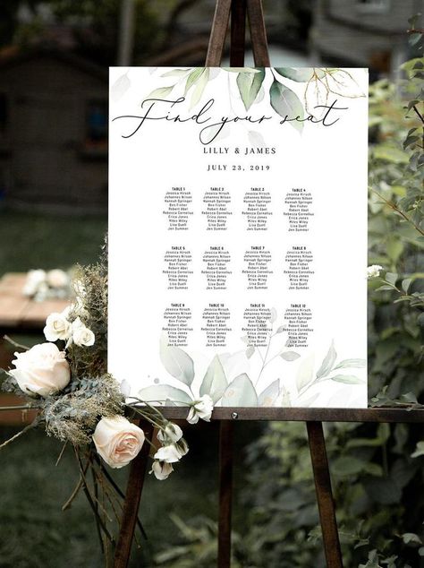 #Greenery Boho Eucalyptus #weddingseatingchart #chart #FindyourSeat #TableSeatingChart #WeddingWelcomeSign #Eucalyptus #greenerywedding #bohostyle #eucalyptuswedding #editableprintables #bridalparty #Template #bridalshowerinvitations #editableinvitations #invitationcards #diycrafts #templates #goldfoil #weddinginvitationsets #invitationtemplate #weddingtemplates #botanicalwedding #weddingprograms #bohemianwedding #Calligraphywedding #editabletemplates wedding #invitationtemplate #diyweddingideas Unique Seating Chart Wedding, Wedding Seating Plan Template, Seating Chart Wedding Diy, Seating Plan Template, Wedding Table Seating Chart, Bohemian Bridal Shower, Rustic Wedding Seating, Table Seating Chart, Wedding Table Seating