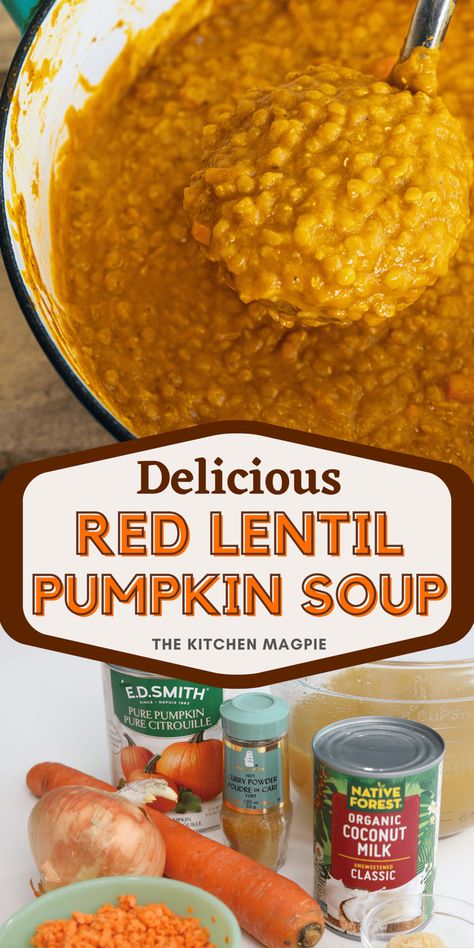 Pumpkin Lentil Soup Lentil And Pumpkin Recipes, Butternut Squash Red Lentil Soup, Red Lentil And Pumpkin Soup, Red Lentil And Turmeric Soup, Red Lentil Pumpkin Curry, Pumpkin Lentil Soup, Air Fryer Recipes Appetizers, Pork Salad, Lentil Soup Recipes