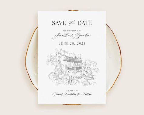 Destination Wedding Save The Date, Venue Sketch, Artistic Process, Wedding Save The Date, Shop Owner, Save The Dates, Wedding Invitation Paper, Sneak Peak, Laser Printer