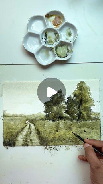 Watercolour Tutorials Landscapes, Watercolor Art Landscape Tutorial, Watercolor Trees Landscape, Landscape Paintings Watercolor, Watercolour Inspiration Landscape, Watercolour Landscapes, Loose Watercolor Landscape, Watercolor Art Tutorial, Landscape Watercolor Paintings