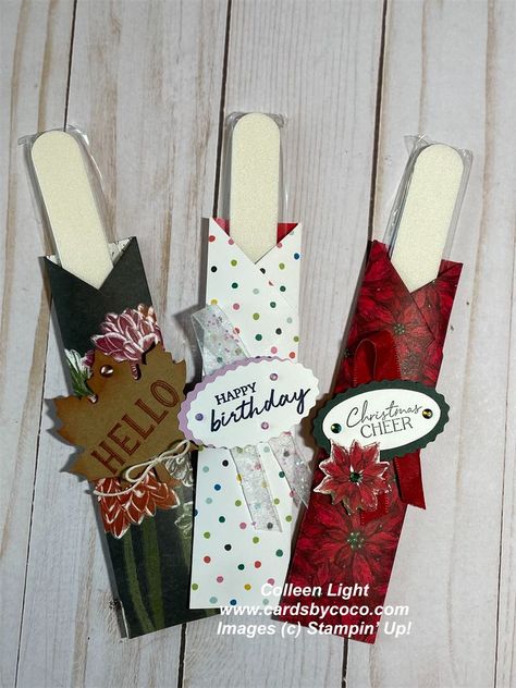 Christmas Nail File Holder, Paper Nail File Holders, Diy Nail File Holder, Nail File Holders, Cricut Small Gifts, Emery Board Holder Tutorials, Emery Board Holder, Stampin Up Nail File Holder, Stampin Up Teacher Gifts