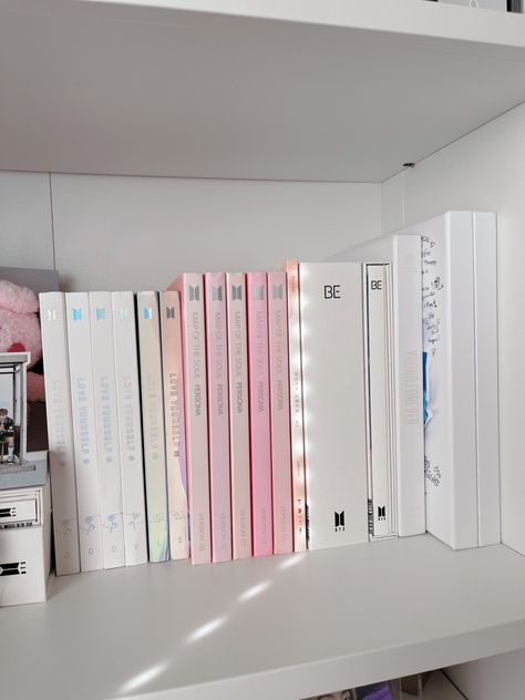 K Pop Albums Shelf, Bts Album Shelf, Kpop Themed Nails, Kpop Albums Collection Aesthetic, K Pop Album Shelf, Kpop Store Aesthetic, Bts Albums Collection, Kpop Album Display, Kpop Shelf Aesthetic