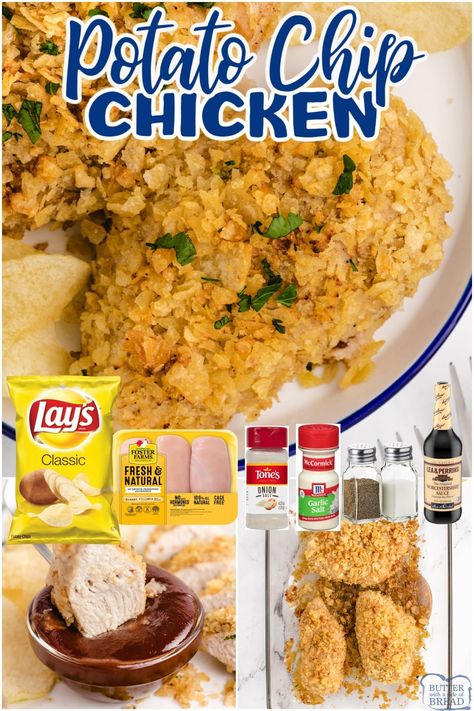 Potato Chip Fried Chicken, Lays Potato Chips Recipes, Potato Chip Chicken Casserole, Potato Chip Chicken Tenders, Crushed Potato Chip Recipes, Chicken Breast Potato Recipes, Potato Chip Crusted Chicken, Baked Breaded Chicken Breast, Chip Chicken