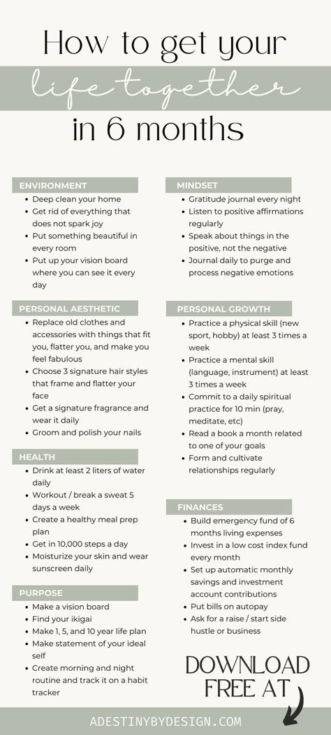 How to get your life together in 6 months, that girl checklist, change your life, reinvent yourself checklist, get your life together, aesthetic checklist, how to stay organized, organize your home, goals, clean girl aesthetic, that girl morning routine, that girl night routine, gratitude, manifestation Get Your Life Together, Studera Motivation, Self Help Skills, Self Care Bullet Journal, Vie Motivation, Writing Therapy, Personal Improvement, Get My Life Together, Get Your Life