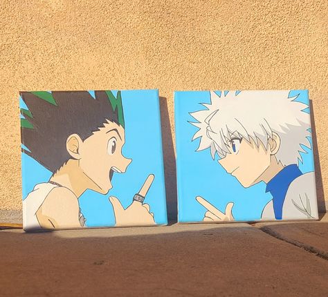 Gon X Killua Painting, Gon And Killua Canvas Painting, Hunter Hunter Painting, Mini Anime Painting, Small Anime Canvas Art, Small Anime Paintings, Easy Anime Paintings On Canvas, Hunter X Hunter Painting Canvases, Gon And Killua Painting