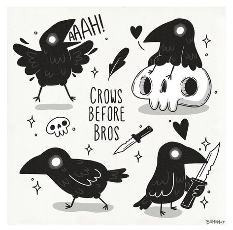 Crow Pictures, Crows Drawing, Fun Doodles, Crow Tattoo, Crow Art, Bird Artwork, Cute Doodle Art, Cute Animal Drawings, Kraken