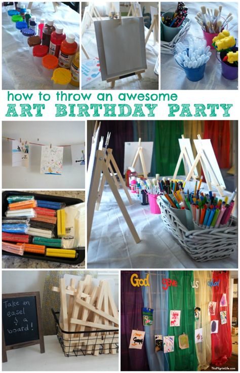 Throw an awesome art birthday party for your creative kids! Check out these ideas for games, activities, decor, and more! Arts And Crafts For Birthday Parties, Art Birthday Party Activities, Art Birthday Party Games, Art Party Activities For Kids, Arts And Crafts Birthday Party Ideas, Art Birthday Party Ideas Activities, Art Party Crafts, Art Party Games, Painting Party Ideas For Kids