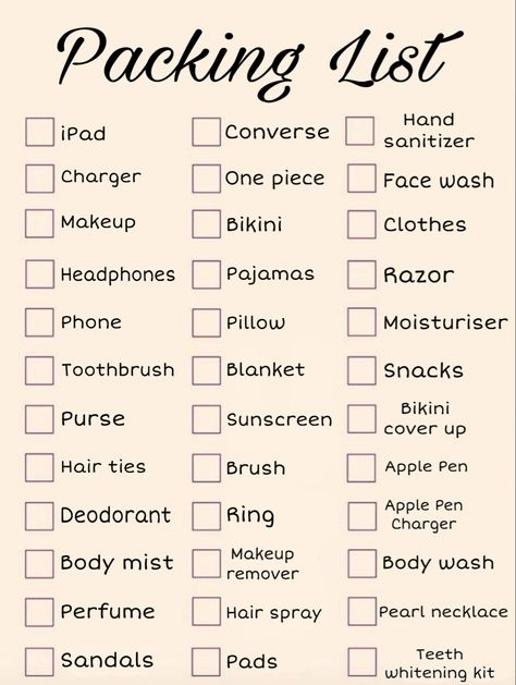 Perfect packing list <3 6 Day Packing List Summer, Packing List For 3 Day Trip, What To Pack For A 3 Day Trip, Hotel Packing List, Sleepover Packing, Sleepover Packing List, Beauty Pagents, Trip Essentials Packing Lists, Trip Checklist